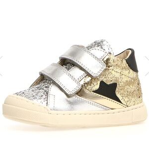 FALCOTTO GIRL'S Beeri VL Glitter SNEAKERS PLATINUM GOLD Black Toddler Walker 8
